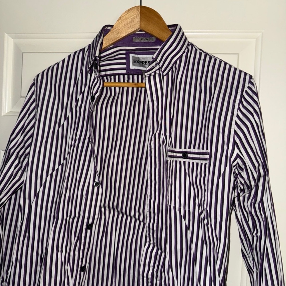 Express Purple and White Striped Shirt